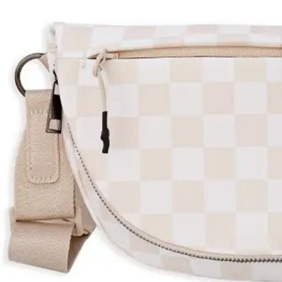 Checkered Nylon Fanny Pack Sling Bags Cream Beige - Picture 3 of 3